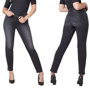 SPANX Pull On Straight Leg distressed Black Jeans Slimming Stretch Size 2XP